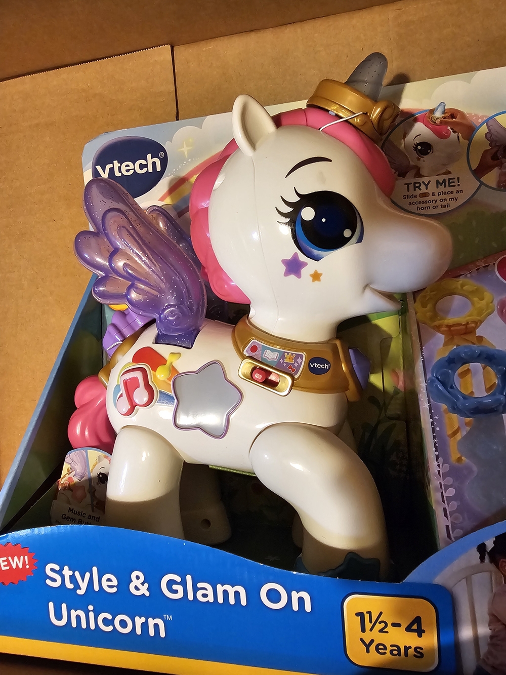 VTech Style & Glam On Unicorn Toy - White with Pink and Purple Accents